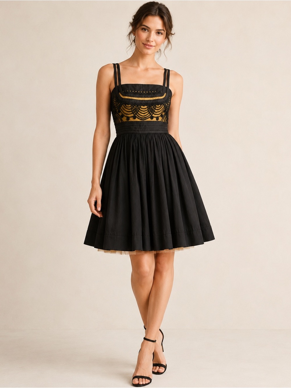 Anthropologie Floreat Taylor Swift Black Yellow Embroidered Dress Size 6